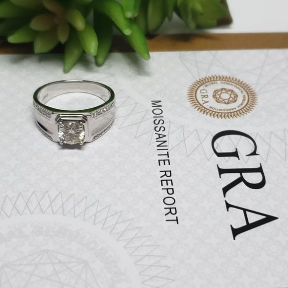 1 Carat Moissanite Men Engagement Ring 925 Sterling Silver Wedding Band D- FL - Picture 6 of 7